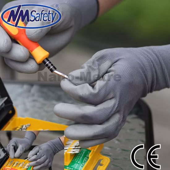 Nmsafety grauer Polyester-Handflächen-beschichteter Handarbeits-Sicherheitshandschuh mit PU-Beschichtung